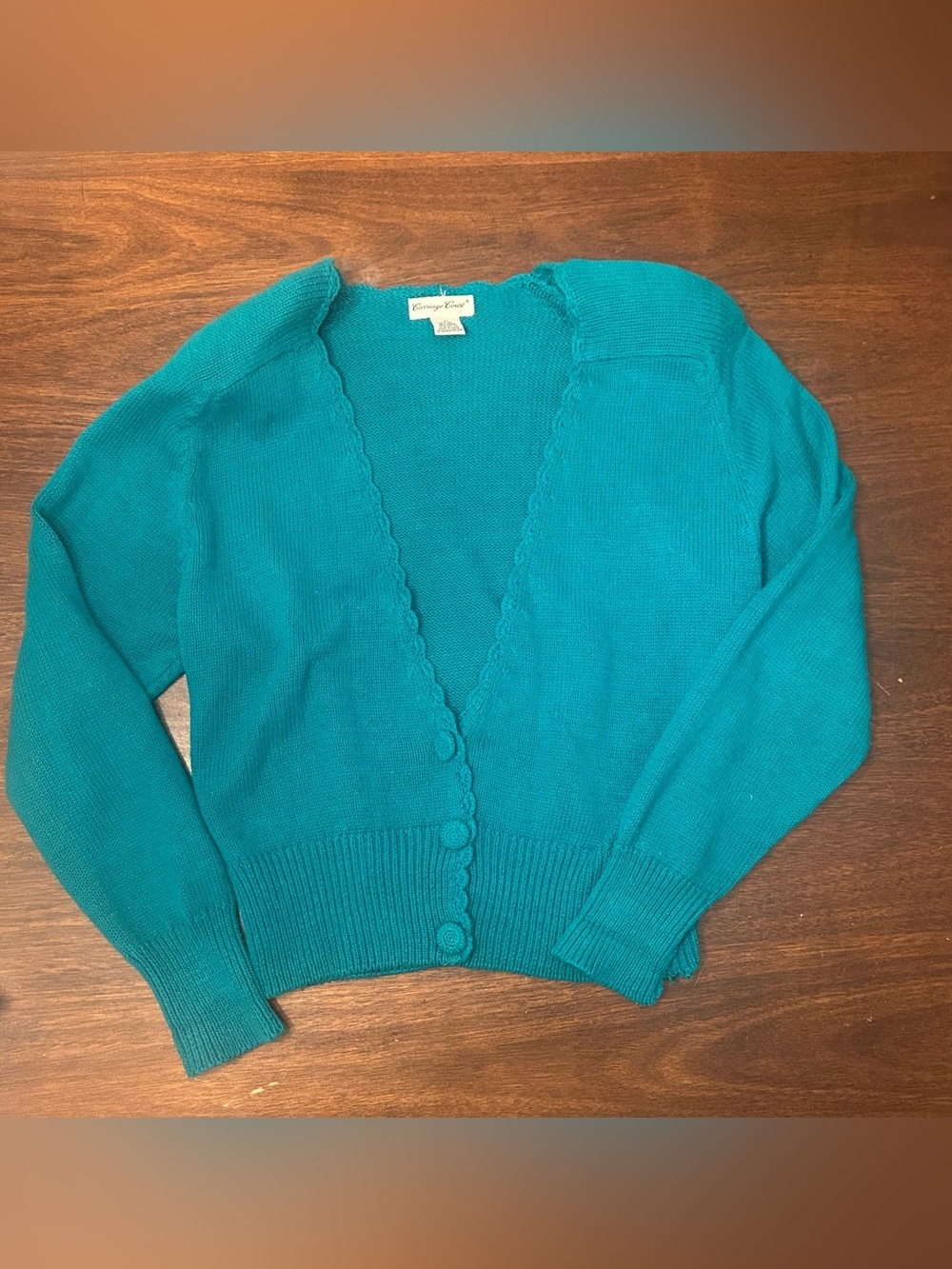 Vintage George Simonton Teal V-Neck Button-Front Cardigan